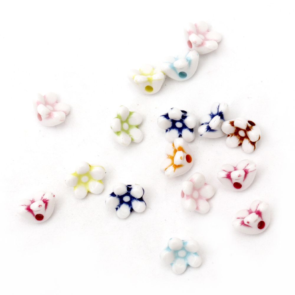 Two-color flower bead button 10x7mm Hole 2mm Mix - 20g ~75 pcs