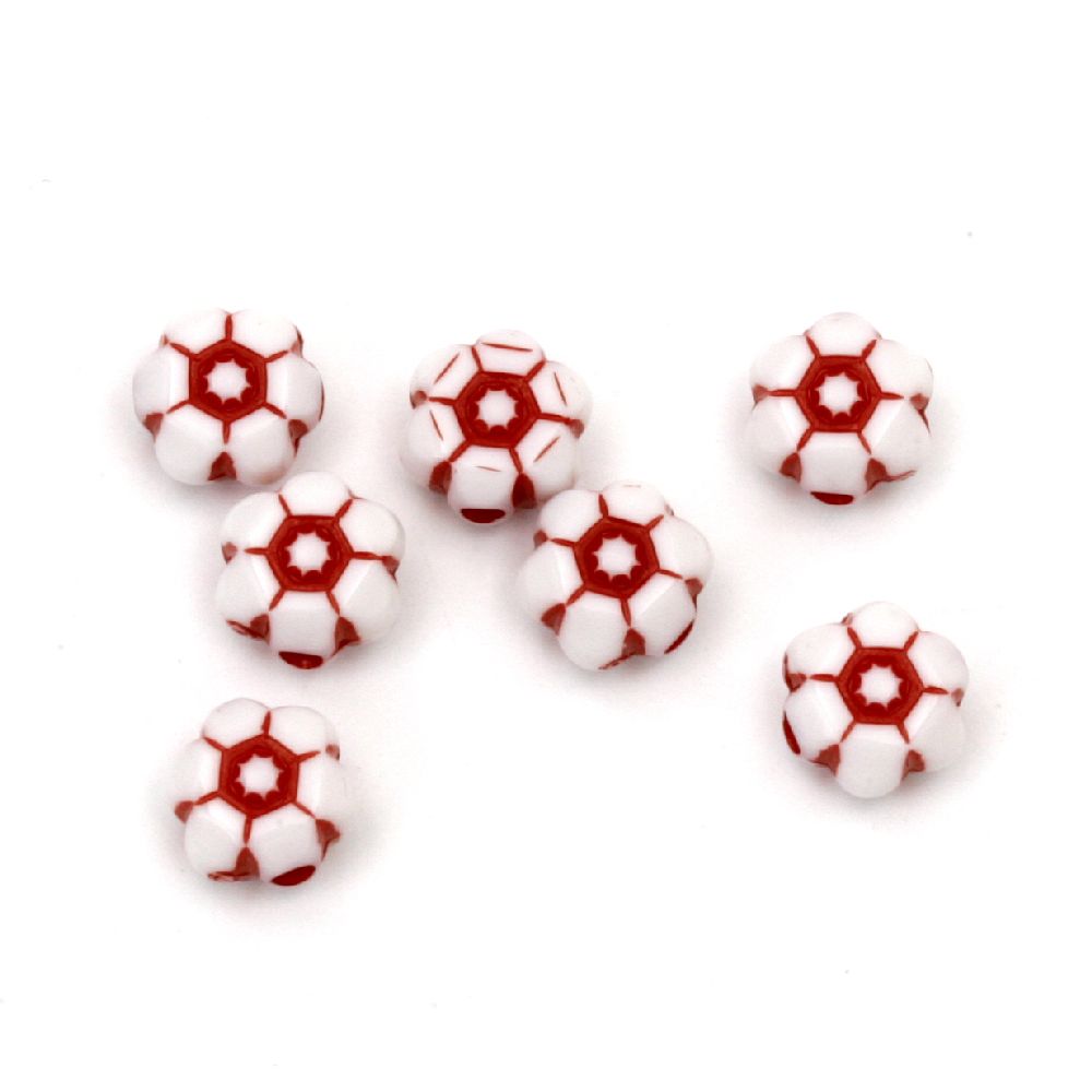 Two-colored Plastic Flower Bead, 7x4 mm, Hole: 1 mm, White and Red -50 grams ~ 380 pieces
