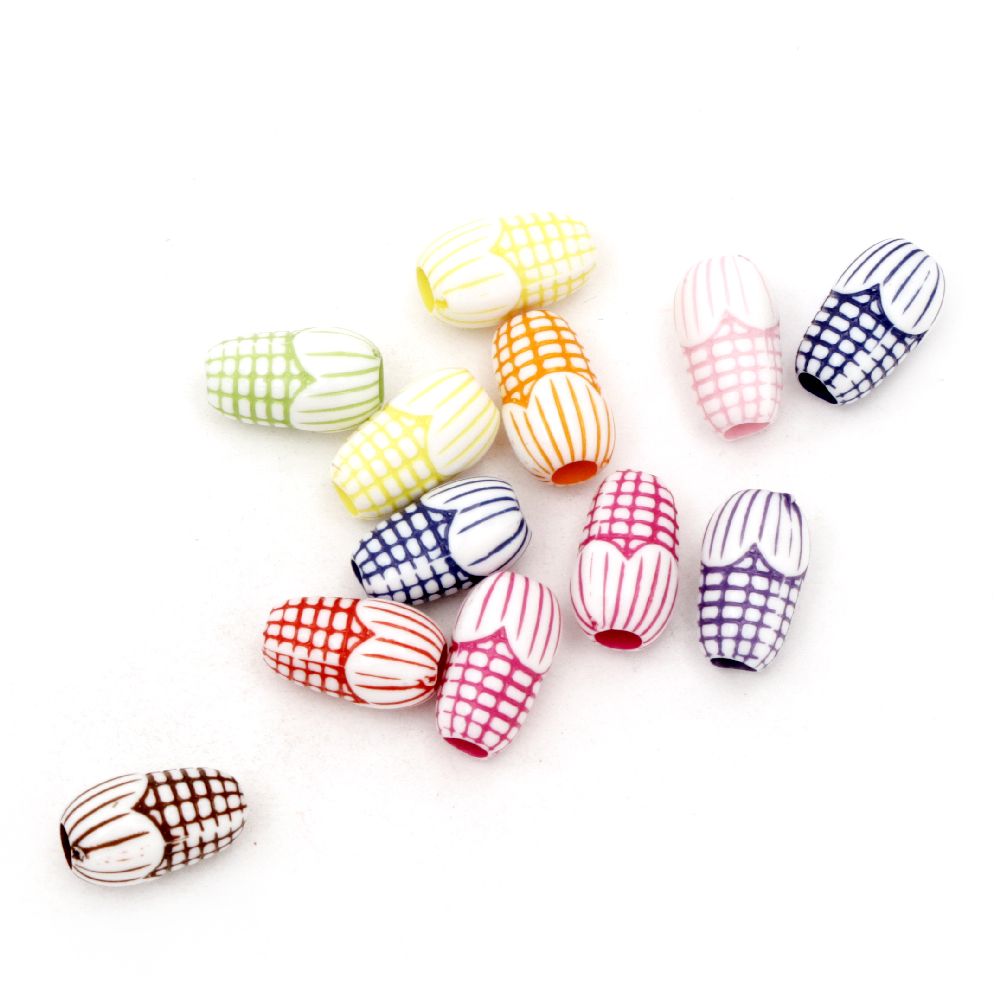 Two-color cylinder bead  corn 15x9 mm hole 3.5 mm mix - 50 grams ~ 80 pieces