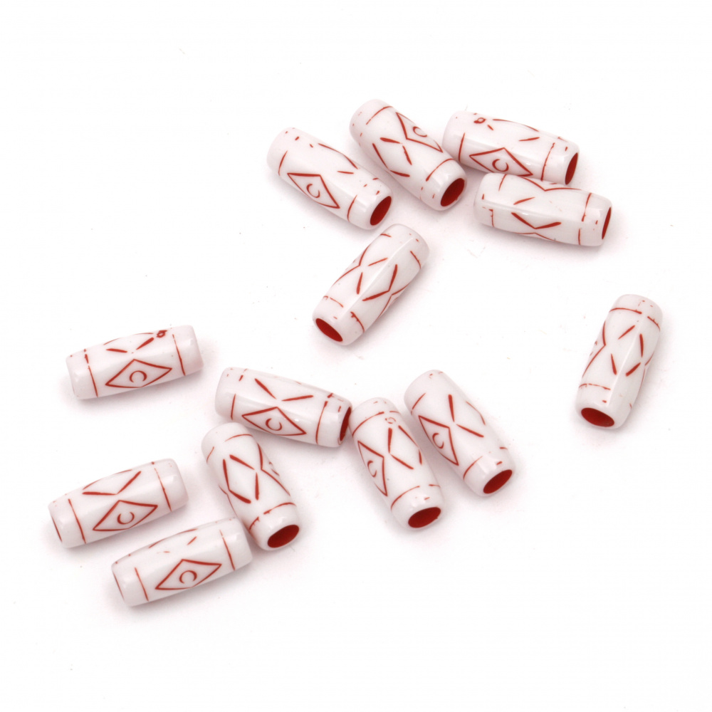 Two-color cylinder bead 15x6 mm hole 3.5 mm white and red - 50 grams ~ 180 pieces