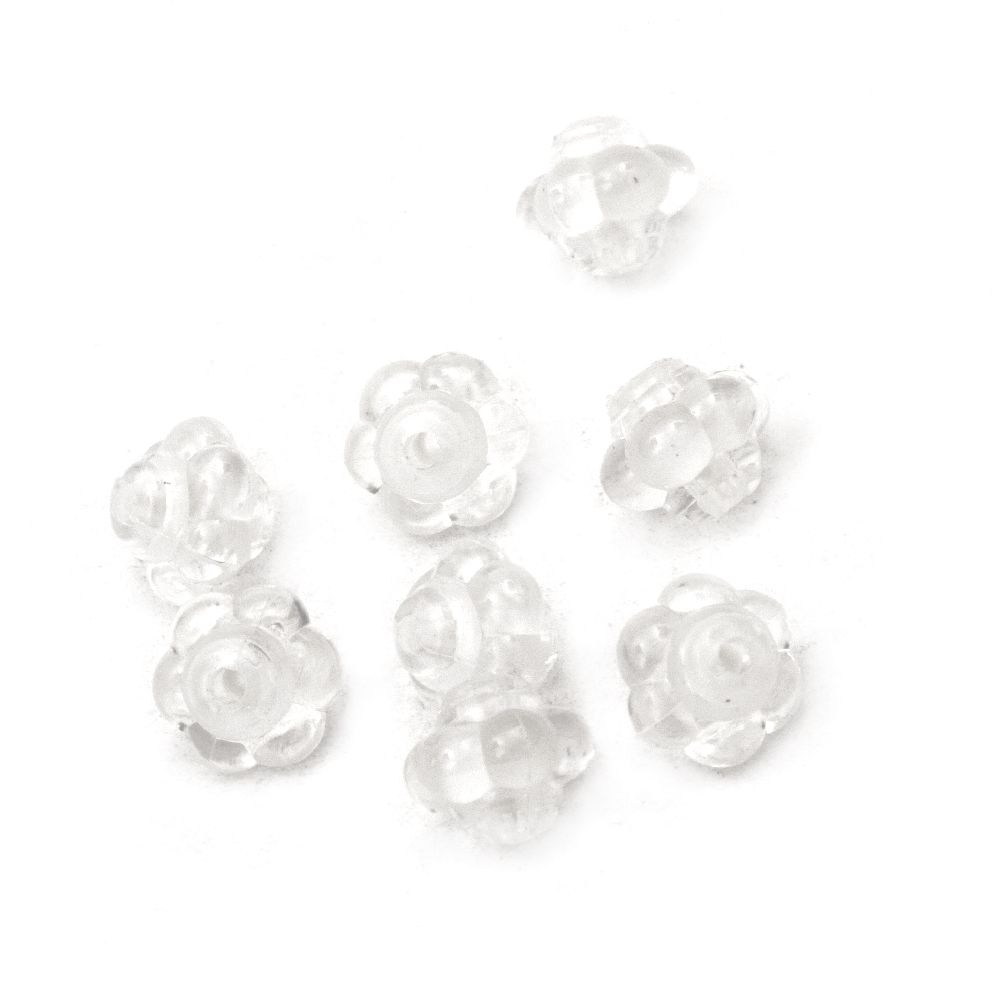 Transparent Acrylic  Washer Bead with white base, flower 11x10 mm hole 2 mm - 50 grams ~ 100 pieces
