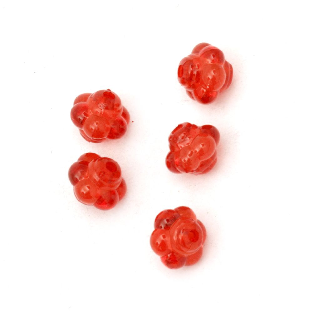 Acrylic  Washer Bead with white base, flower 11x10 mm hole 2 mm red - 50 grams ± 100 pieces