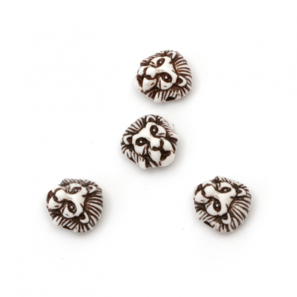 Two-color bead lion head 12x11x8 mm hole 2 mm color white and brown - 50 grams ±100 pieces