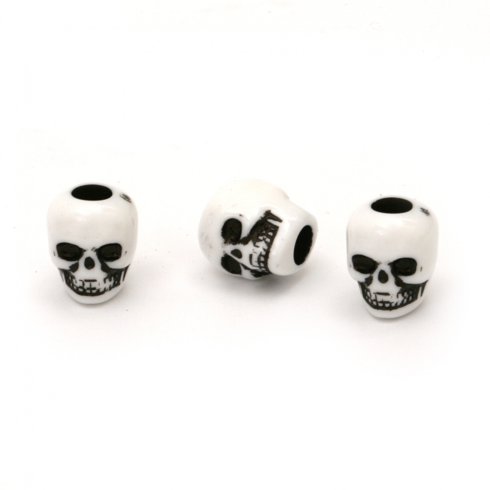Two-color skull bead 10x9x10 mm hole 4 mm color white and black - 50 grams ~ 100 pieces