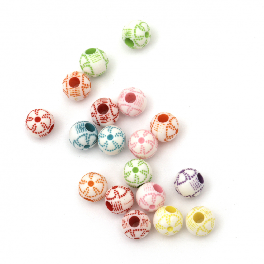 Ball Bead Faded Color with flower 7.5x7 hole 2.5 mm MIX - 0 grams ~100 pieces
