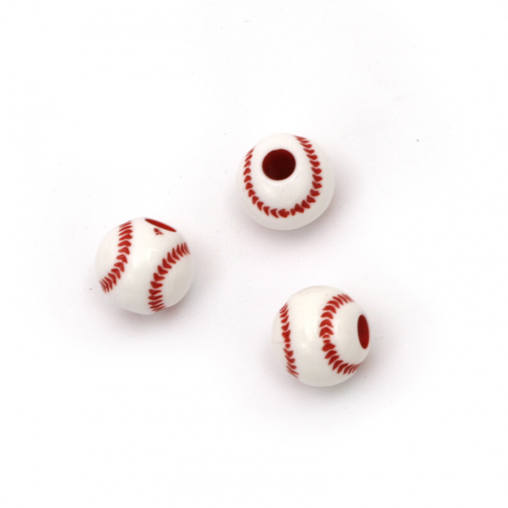 Two-colored bead tennis ball 12mm Hole 3.5mm Color White and Red - 50 grams ± 65 pieces