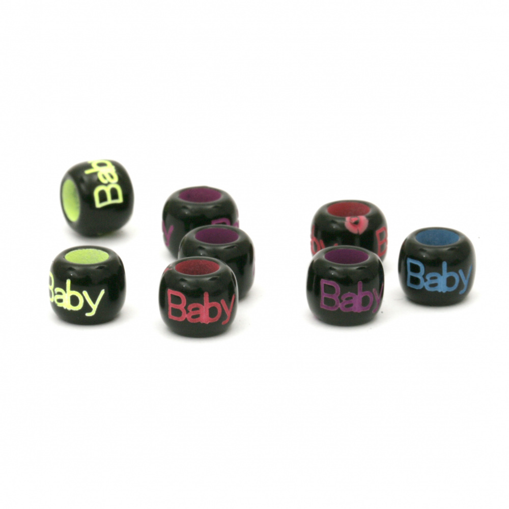 Two-color washer bead with lettering baby 9x7 mm hole 5 mm color black -20 grams ± 60 pieces