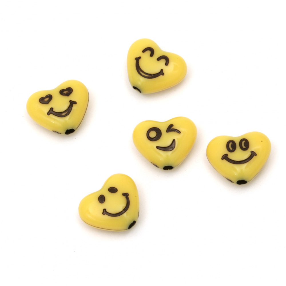 Two-color bead heart with smile 14x11x6 mm hole 2 mm color yellow - 50 grams ~85 pieces