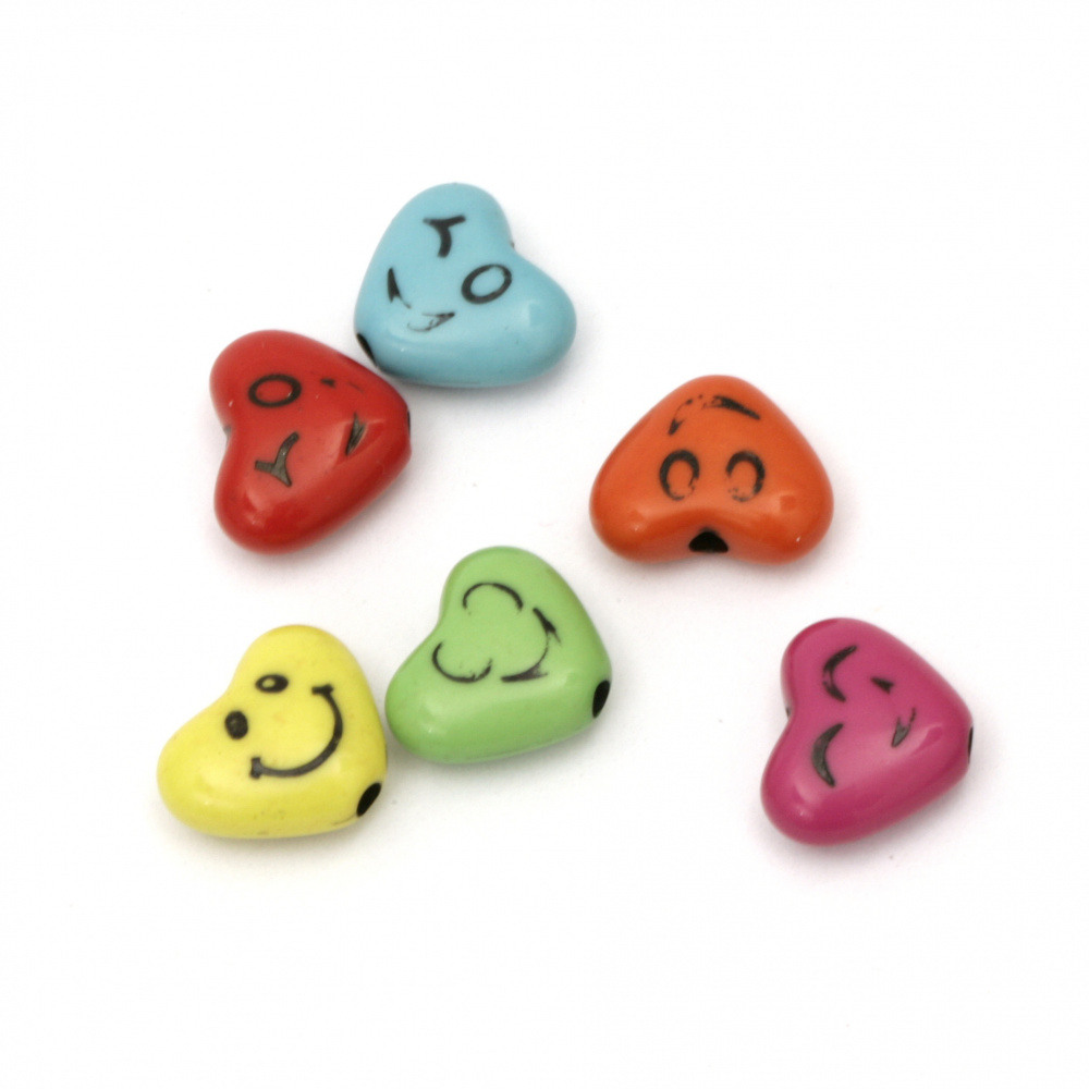 Two-color bead heart with smile 14x11x6 mm hole 2 mm color MIX - 50 grams ~90 pieces