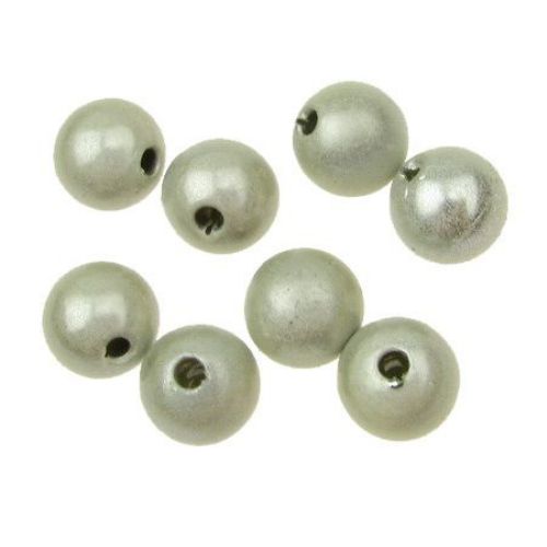 Plastic Ball with Pearl Coating, 10 mm, Hole: 2 mm, Silver -20 grams ~ 38 pieces