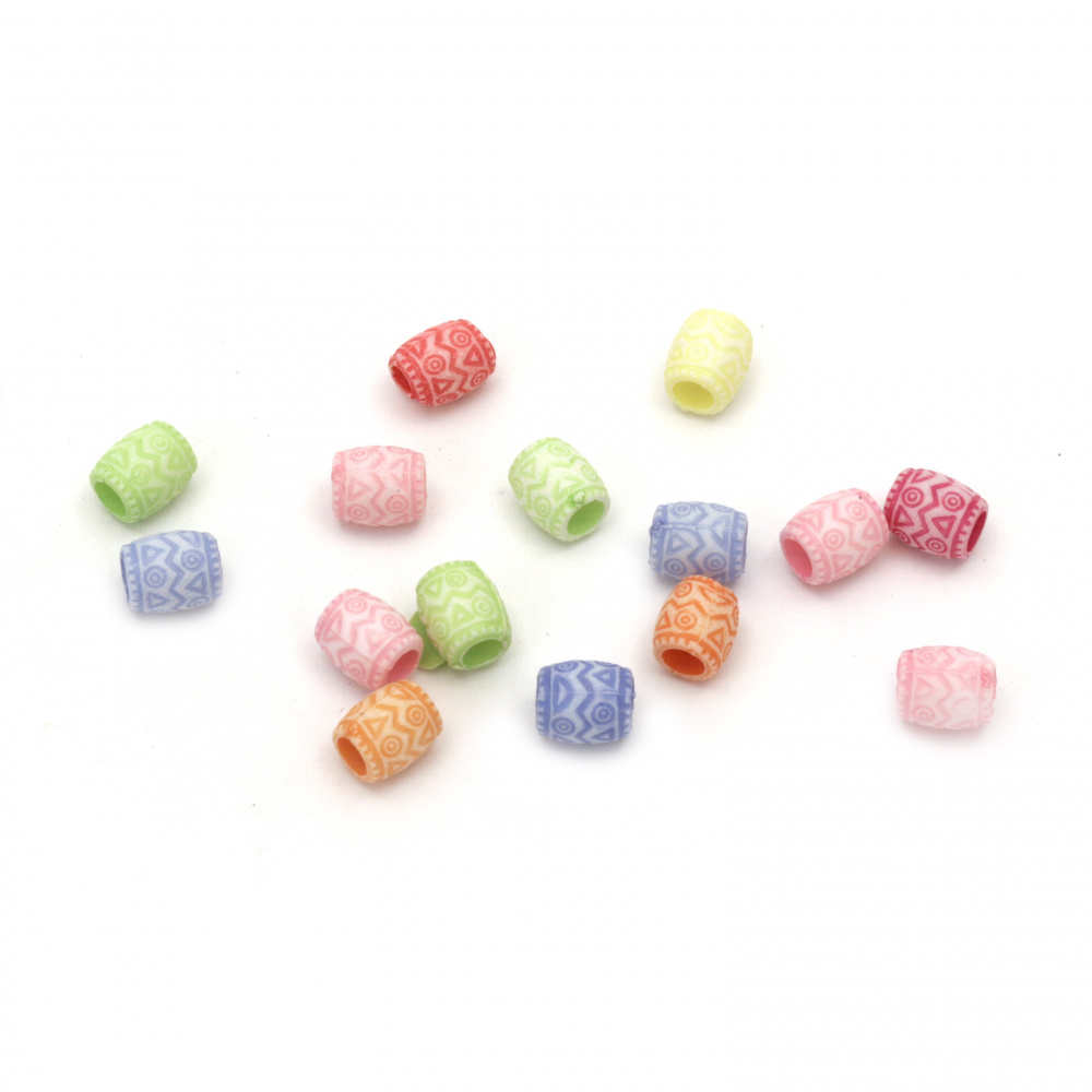 Plastic Cylinder Bead, 8.5x7 mm, Hole: 3 mm, MIX -50 grams ~ 140 pieces