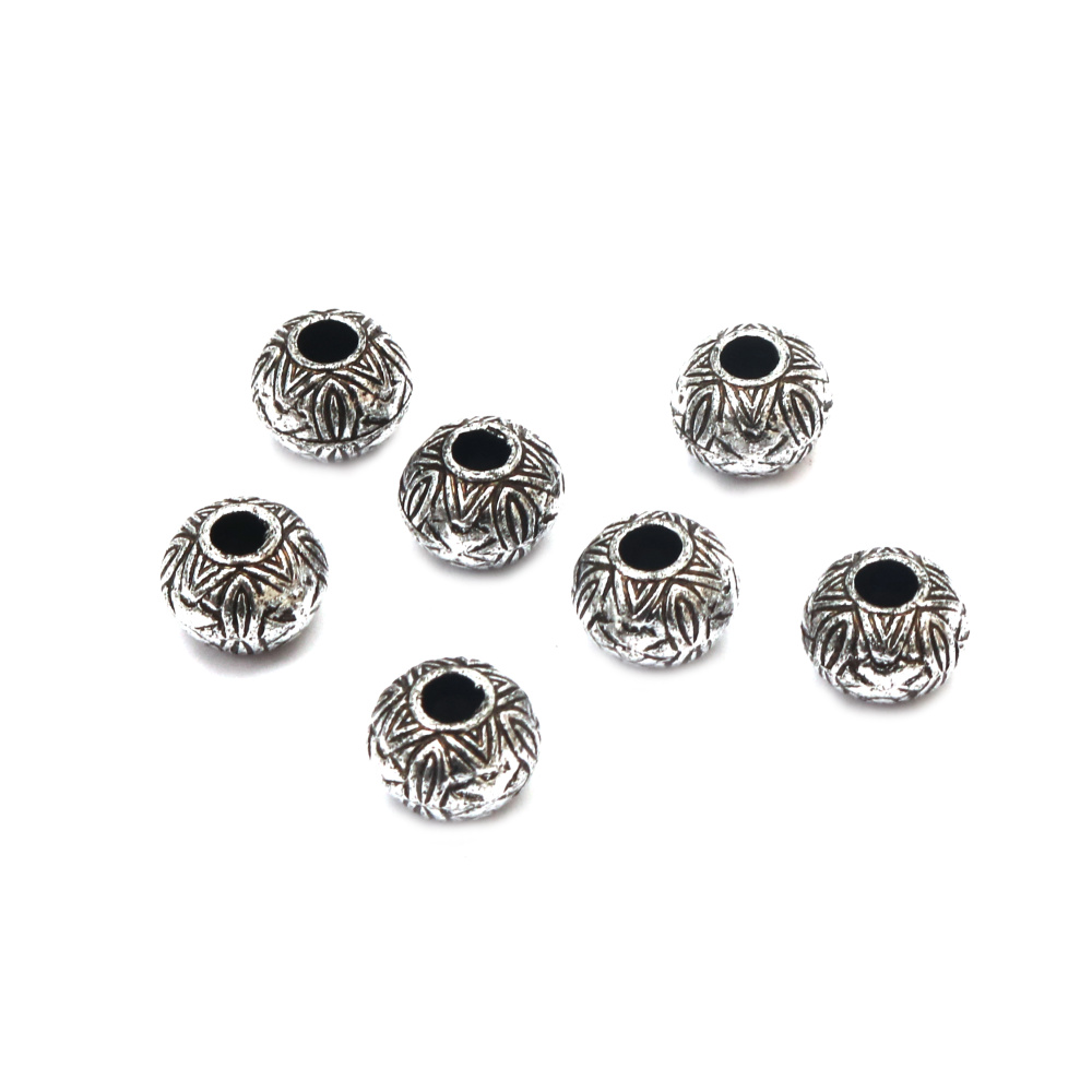 Plastic Metallized Bead / 10x8 mm,  Hole: 3.5 mm / Silver Color - 20 grams ~ 50 pieces
