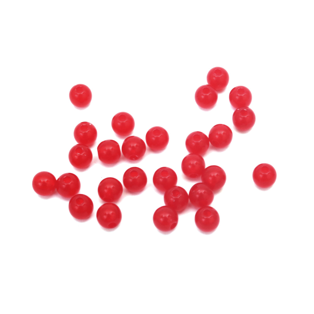 Round Imitation Jelly Bead / 6 mm,  Hole: 1 mm / Red - 20 grams ~ 160 pieces
