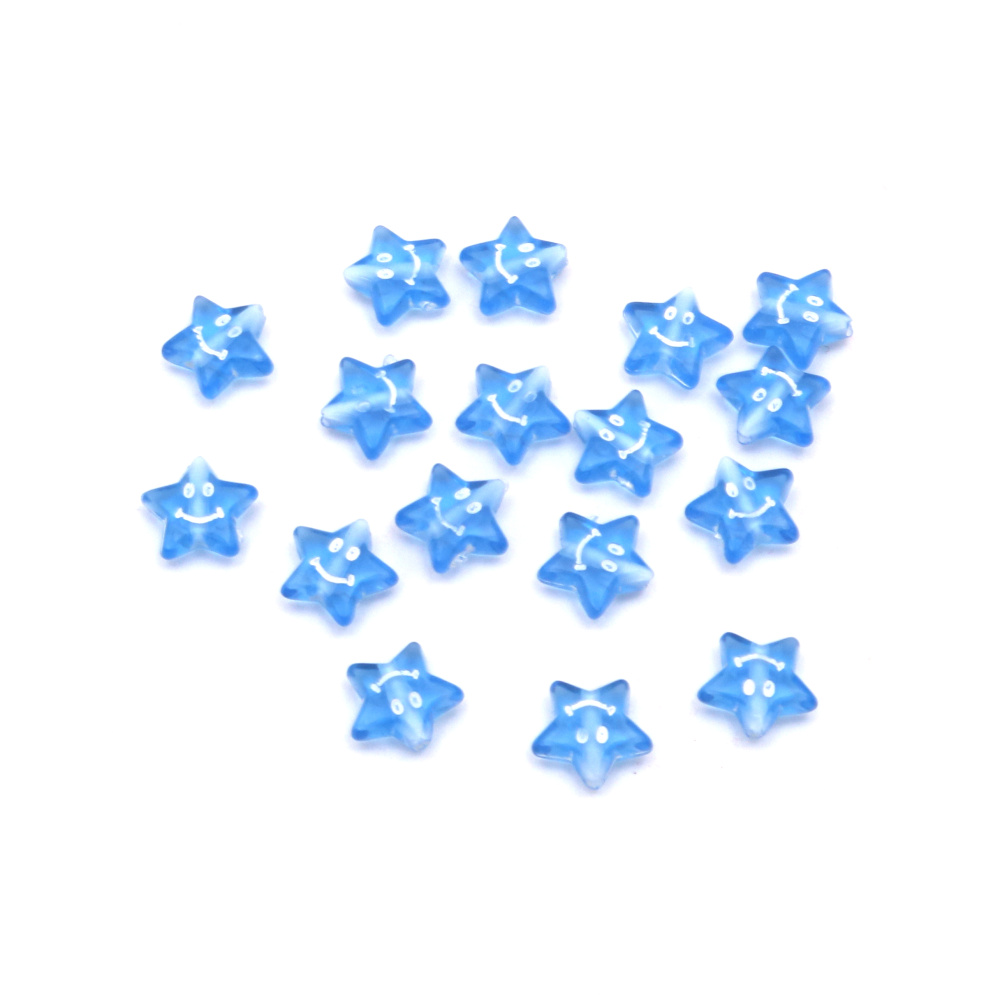 Happy Face Star Bead / 9x3.5 mm, Hole: 1.5 mm / Blue with White - 20 grams ~ 150 pieces