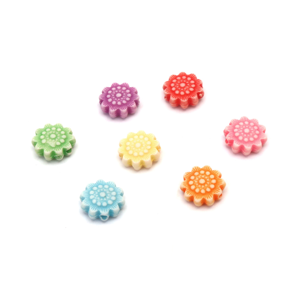 Plastic Flower Bead / 11x4 mm,  Hole: 1.5 mm / MIX - 50 grams ~ 140 pieces