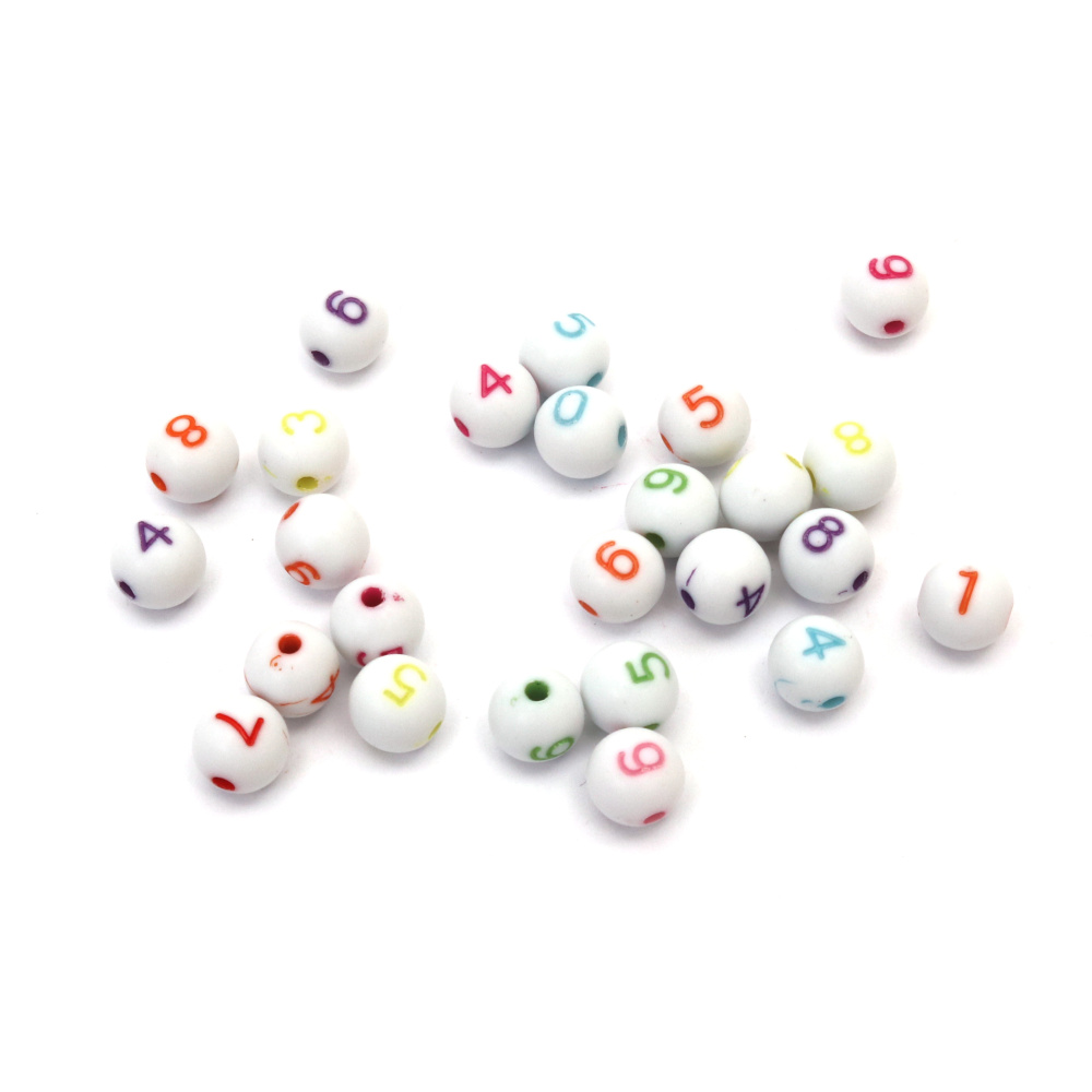 Two-color Plastic Bead with Rubber Coating, Numbers / 8 mm,  Hole: 2 mm / MIX - 50 grams ~180 pieces