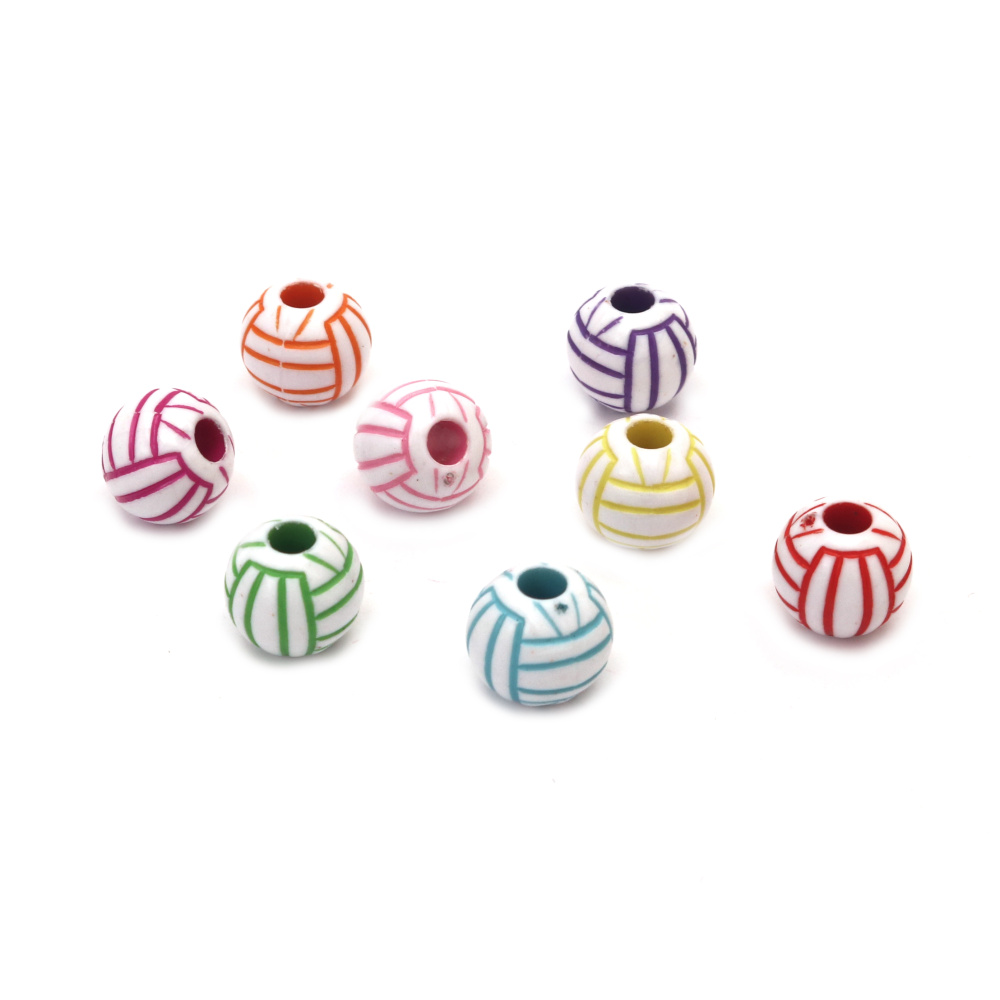 Two-color Plastic Volleyball Bead /  12 mm, Hole: 3.5 mm / MIX - 50 grams ~ 60 pieces
