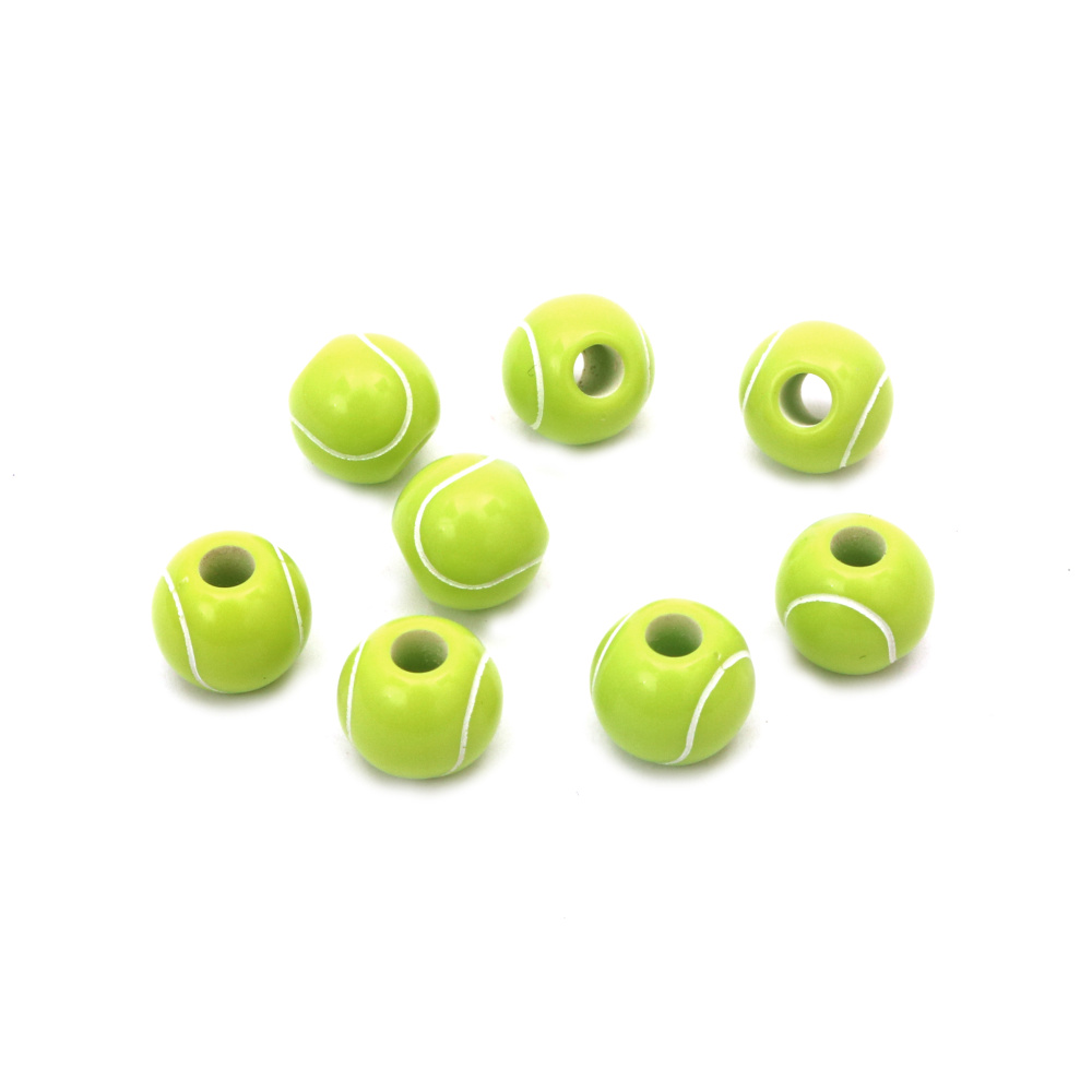 Acrylic Tennis Ball Bead / 11 mm,  Hole: 3.5 mm / Green - 50 grams ~ 65 pieces
