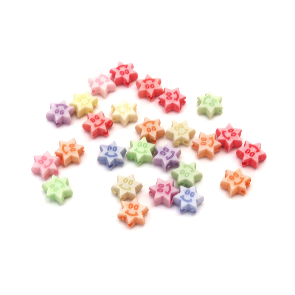 Smiley Face Star Bead / 9x4.5 mm, Hole: 1 mm / MIX - 50 grams ~ 310 pieces
