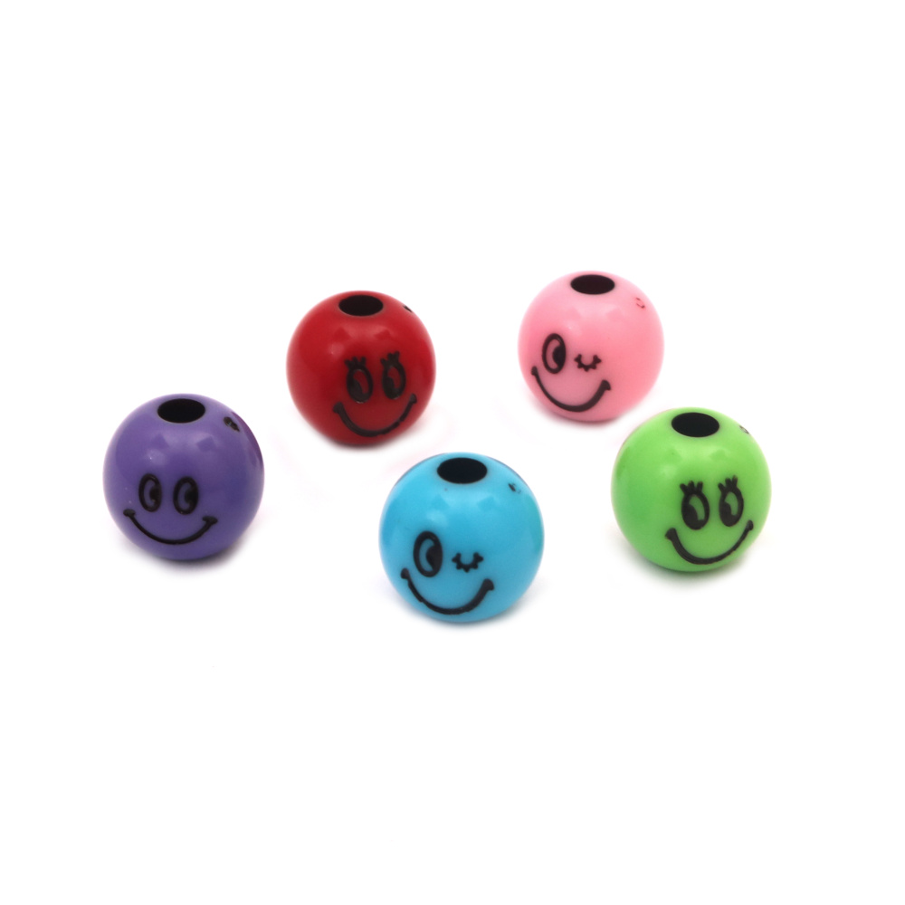 Round Emoji Face Bead / 12 mm,  Hole: 3 mm / MIX - 20 grams ~ 24 pieces