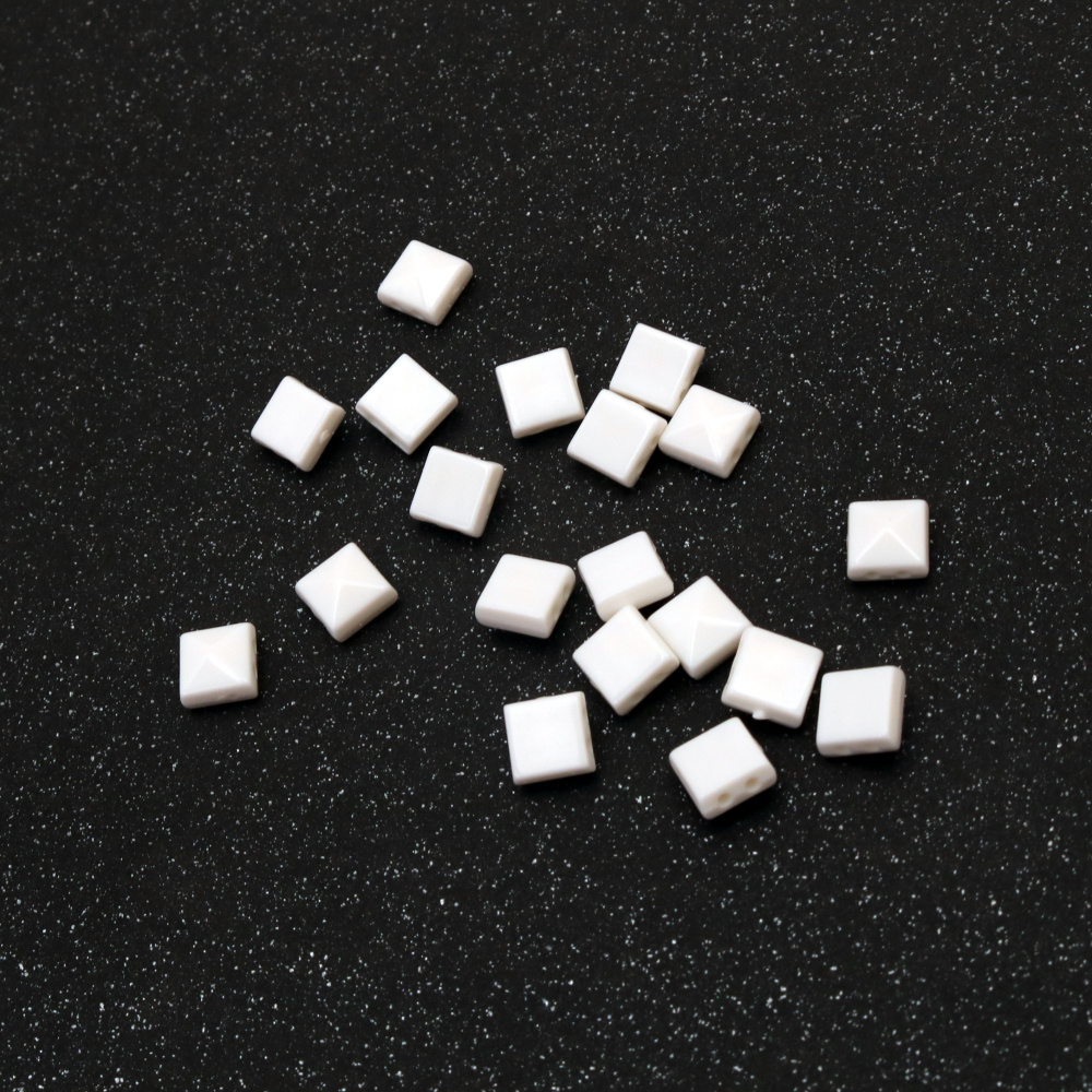 Solid Square Bead with Tip / 7x7 mm, Two Holes: 1 mm / White - 50 grams ~ 340 pieces