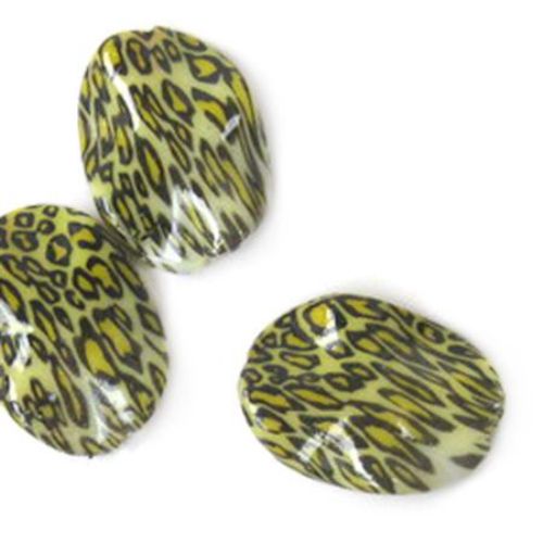 Patterned Oval Plastic Bead, 38 mm, Yellow, 3 pieces -12 grams