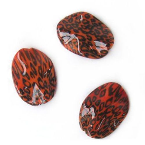 Margele pictate  portocalu oval val 38 mm 3 bucăți -12 grame