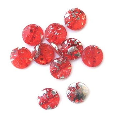 Painted beads, color red sprayed 21 mm - 11 pieces - 15 grams