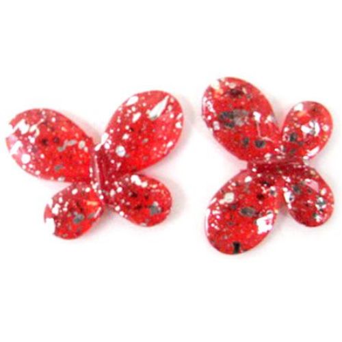 Plastic Sprayed Butterfly Beads, Red with Silver, 33x45 mm -2 pieces -11 grams
