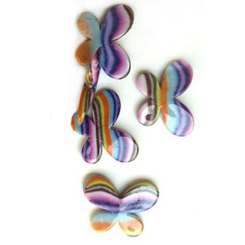 Plastic Painted Butterfly Beads, Mixed Colors, 45x34 mm -2 pieces -13 grams