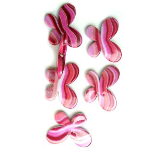 Plastic Painted Butterfly Beads, Red-pink, 45x34 mm -2 pieces -13 grams