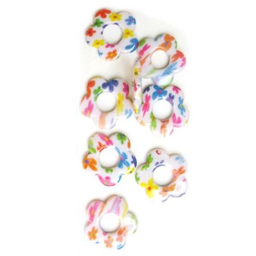 Plastic Painted Beads with flowers, color 117 for DIY making accessories and jewelry 3 mm - 4 pieces - 11 grams