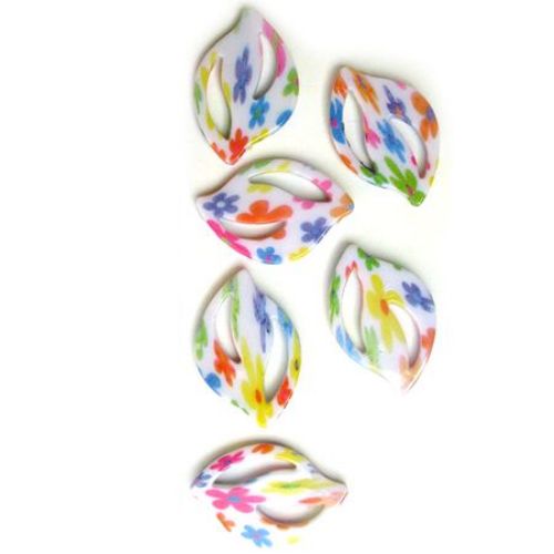 Plastic Painted Beads with flowers, color 117 for DIY making accessories and jewelry  47x32 mm - 3 pieces - 12 grams