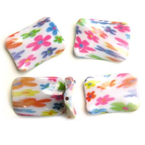 Plastic Painted Beads with flowers, color 117 for DIY making accessories and jewelry 40x30 mm - 3 pieces - 15 grams