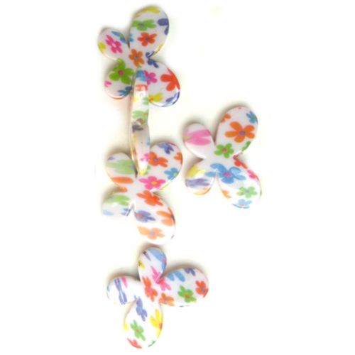 Plastic Painted Beads with flowers, color 117 for DIY making accessories and jewelry 45x34 mm - 2 pieces - 13 grams