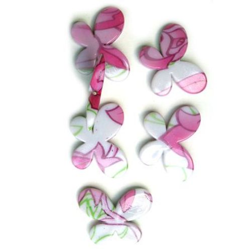 Plastic Painted Beads with flowers, color 61 for DIY making accessories and jewelry 45x34 mm - 2 pieces - 13 grams