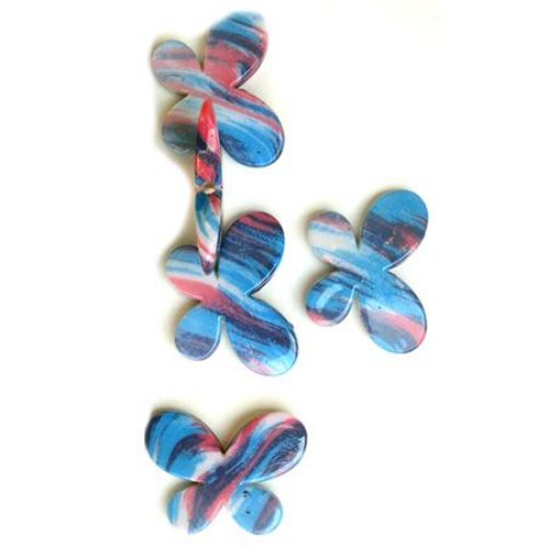 Plastic Painted Butterfly Beads for Jewelry Findings, 45x34 mm -2 pieces -13 grams