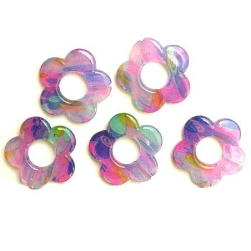 Plastic Painted Beads with flowers, color 15 for DIY making accessories and jewelry 3 mm - 4 pieces - 11 grams