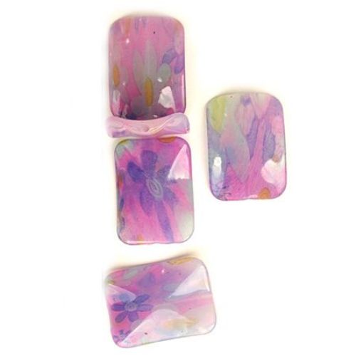 Patterned Acrylic Rectangle Bead,  40x30 mm -3 pieces -15 grams