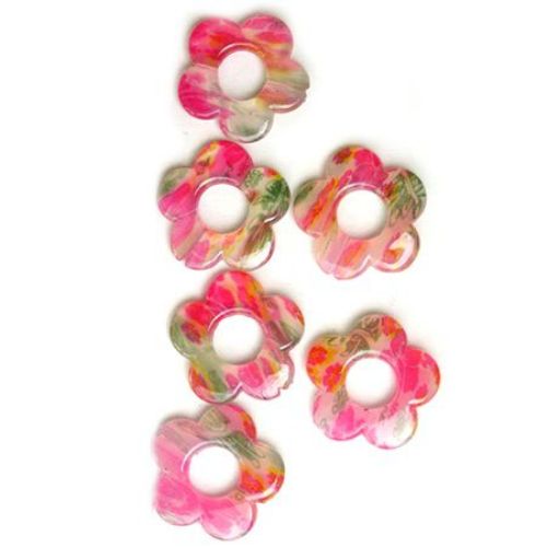 Plastic Painted Beads with flowers, color 7 for DIY making accessories and jewelry  3 mm - 4 pieces - 11 grams
