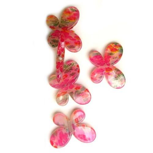 Patterned Acrylic Butterfly Bead for Jewelry Craft Making, 45x34 mm -2 pieces -13 grams