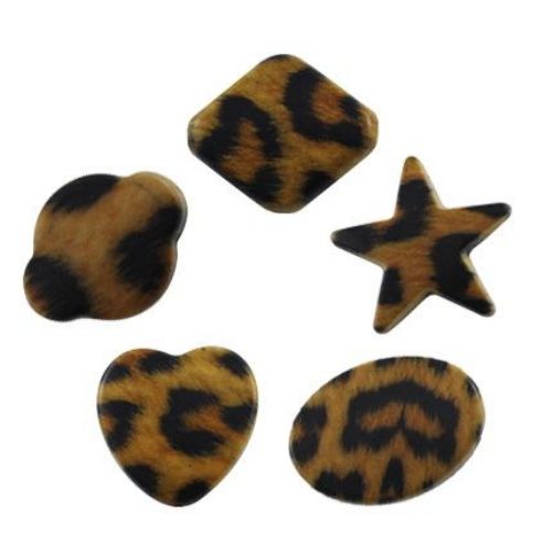 Plastic Painted Beads 18~40x15~29x4~10 hole 2~3mm ASSORTED, tiger pattern - 20 grams