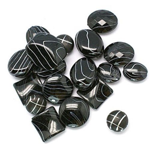 ASSORTED Plastic Painted Beads, 10 ~ 45 mm, Hole: 2 ~ 3 mm, Black -50 grams