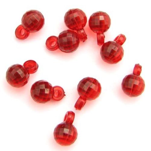 Transparent Faceted Ball Pendant, Crystal Imitation, 7 mm, Hole: 2 mm, Red - 50 grams ~ 220 pieces