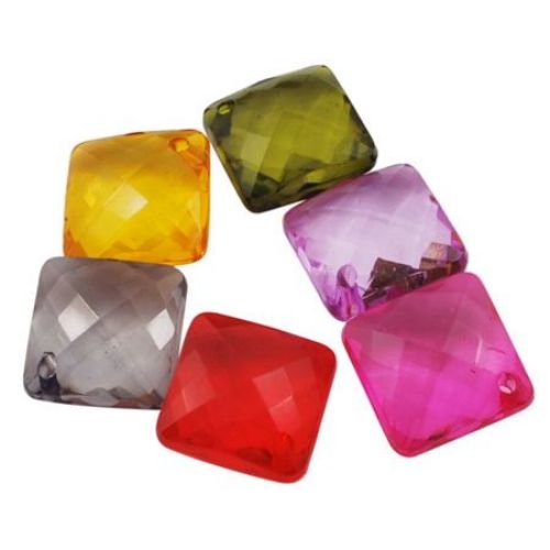 Transparent Faceted Square Pendant, Crystal Imitation,  18x18x75 mm, Hole: 15 mm, MIX -50 grams