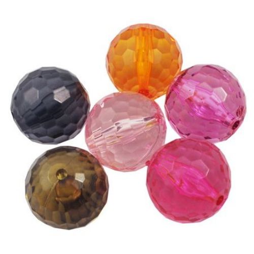 Transparent Acrylic Faceted Ball, Crystal Imitation, 20 mm, Hole: 2 mm, MIX -50 grams ~ 11 pieces