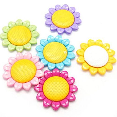 Cabochon gluing flower bead 35x5 mm mixed colors - 4 pieces