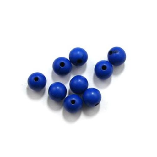 Мънисто имитация дърво матирано топче 10 мм дупка 2 мм синьо -50 грама ~ 91 броя