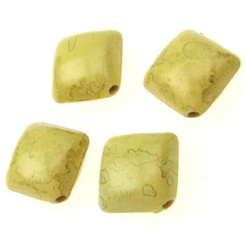 Matte Plastic Rhombus Beads, Wood Imitation, 18x14x10 mm, Hole: 2 mm, Light Yellow  -50 grams ~ 38 pieces
