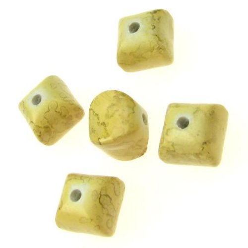 Acrylic beads imitation wood frosted figure 11x11x11 mm hole 2 mm yellow light - 50 grams ± 48 pieces